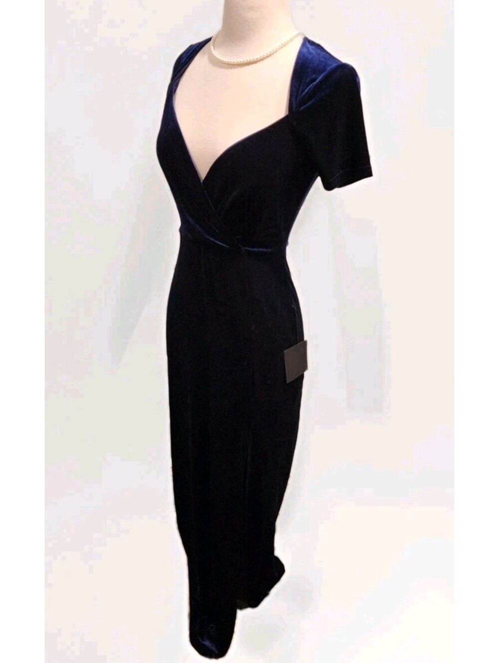 Lulus Eternal Elegance Velvet Short Sleeve Evening Gown Blue Small NWT MSRP $78